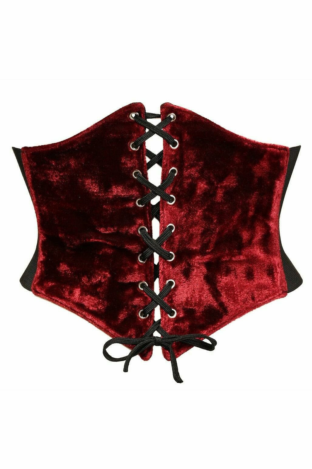 Lavish Dark Red Crushed Velvet Corset Belt Cincher-Corset Belts-Daisy Corsets-Red-S-SEXYSHOES.COM