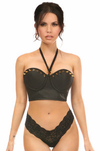 Daisy Corsets Lavish Faux Leather Halter Bustier w/Spikes in Black  from SexyShoes.com