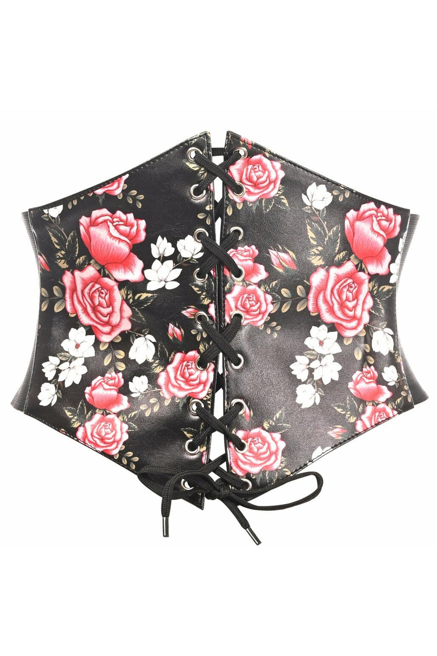 Daisy Corsets Lavish Floral Print Lace Up Corset Belt Cincher in Black  from SexyShoes.com