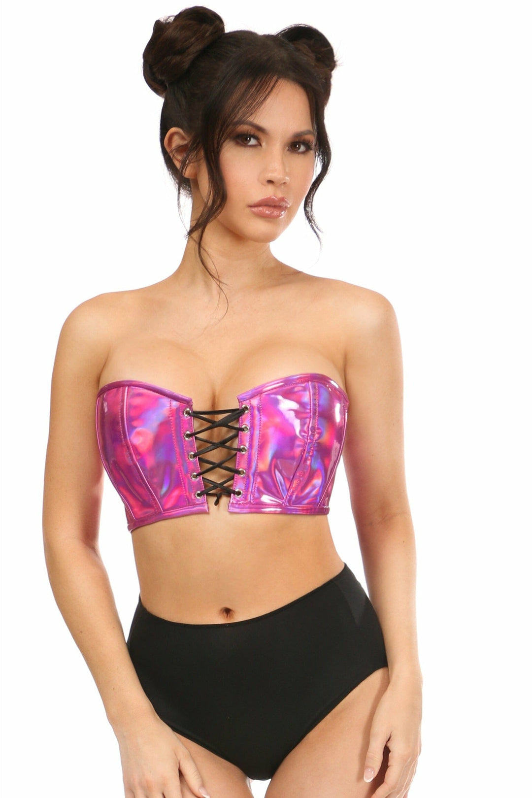 Lavish Fuchsia Holo Lace-Up Bustier Top-Bustier Tops-Daisy Corsets-Hologram-S-SEXYSHOES.COM