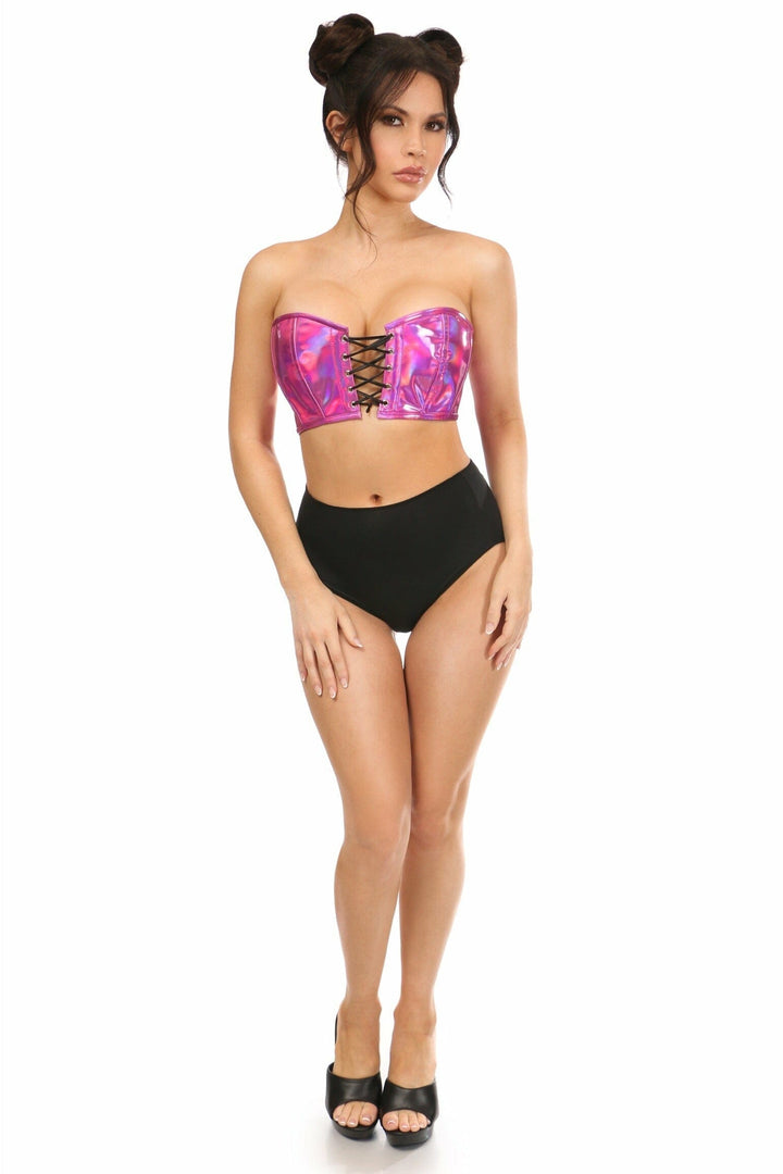 Lavish Fuchsia Holo Lace-Up Bustier Top-Bustier Tops-Daisy Corsets-SEXYSHOES.COM