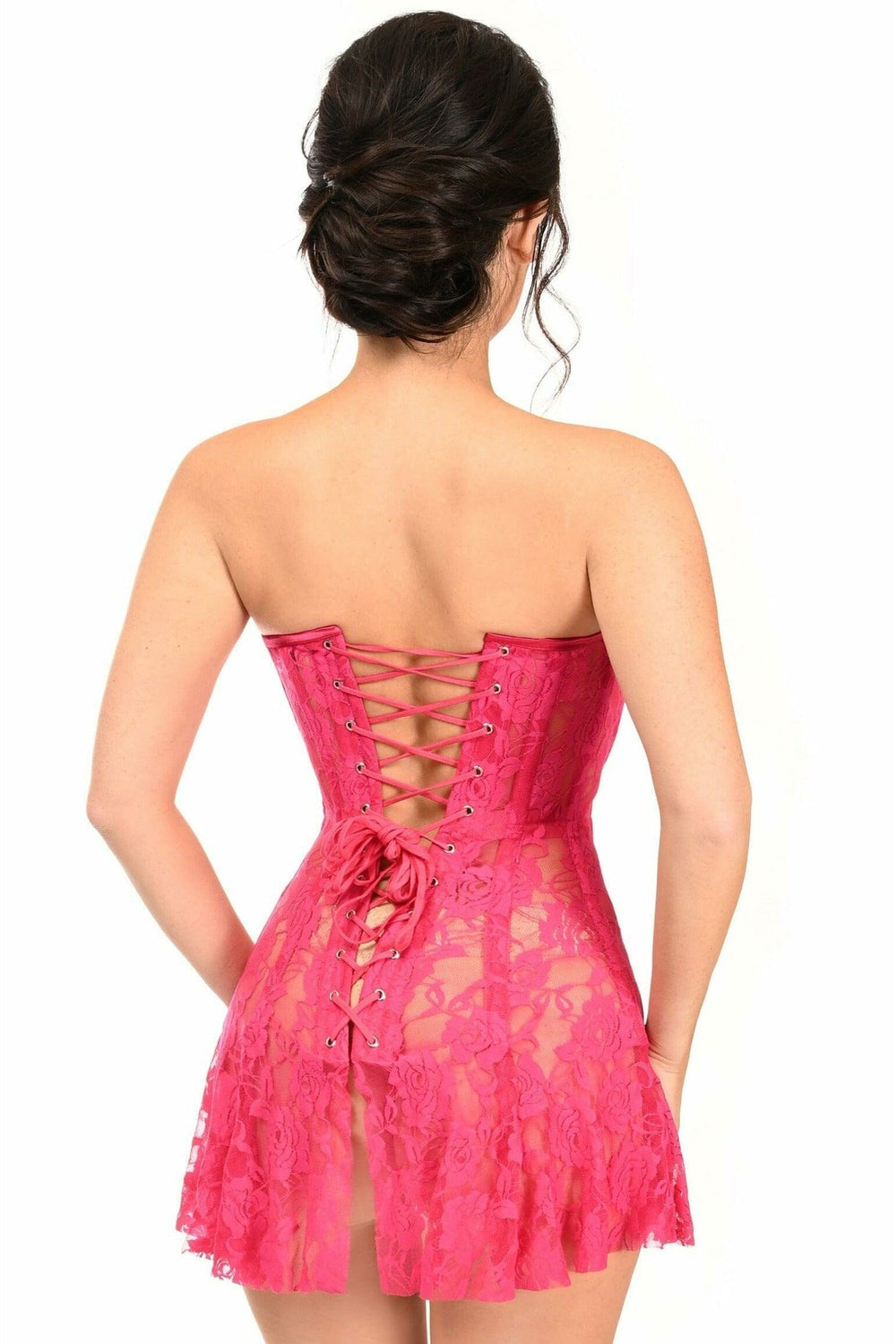 Lavish Fuchsia Sheer Lace Corset Dress-Corset Dresses-Daisy Corsets-SEXYSHOES.COM