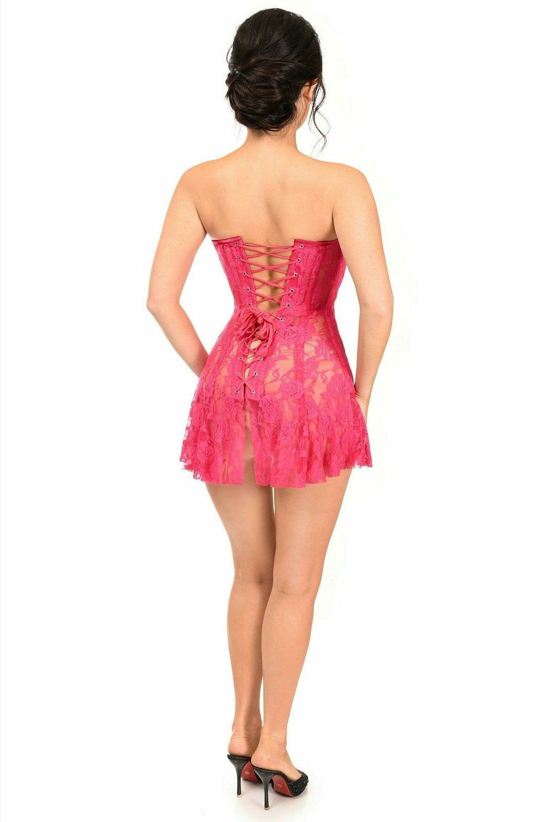 Lavish Fuchsia Sheer Lace Corset Dress-Corset Dresses-Daisy Corsets-SEXYSHOES.COM