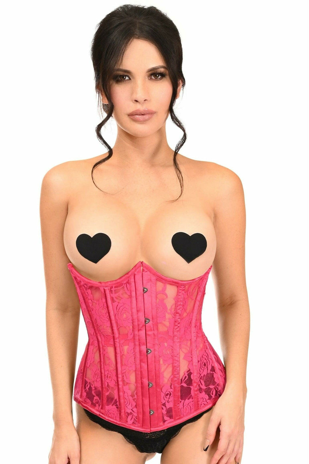 Lavish Fuchsia Sheer Lace Underwire Open Cup Underbust Corset-Underbust Corsets-Daisy Corsets-Fuchsia-S-SEXYSHOES.COM