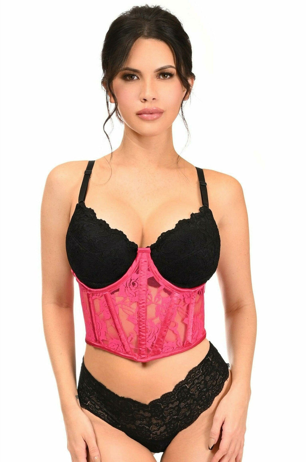 Lavish Fuchsia Sheer Lace Underwire Waist Cincher Corset-Waist Cinchers-Daisy Corsets-Fuchsia-S-SEXYSHOES.COM