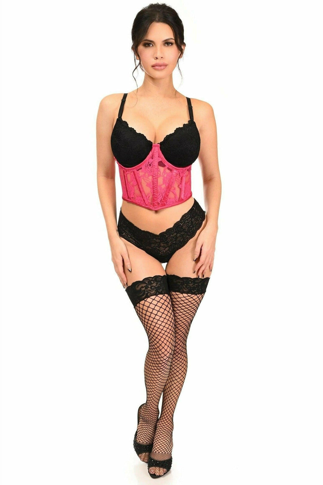 Daisy Corsets Lavish Fuchsia Sheer Lace Underwire Waist Cincher Corset in Fuchsia 