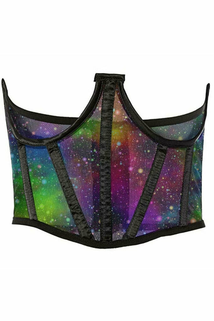 Lavish Galaxy Print Mesh Open Cup Waist Cincher-Waist Cinchers-Daisy Corsets-Rainbow-S-SEXYSHOES.COM