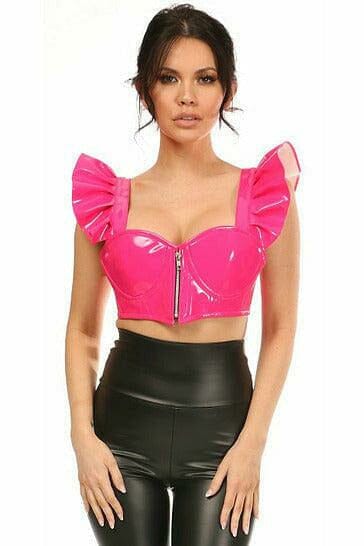 Lavish Hot Pink Patent Underwire Bustier Top w/Removable Ruffle Sleeves-Bustier Tops-Daisy Corsets-Pink-S-SEXYSHOES.COM