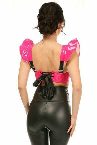 Lavish Hot Pink Patent Underwire Bustier Top w/Removable Ruffle Sleeves-Bustier Tops-Daisy Corsets-SEXYSHOES.COM