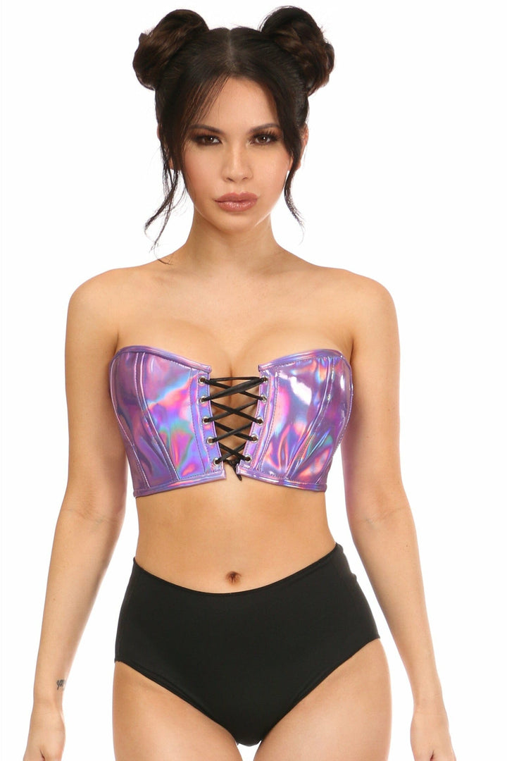 Lavish Lavender Holo Lace-Up Bustier Top-Bustier Tops-Daisy Corsets-Hologram-S-SEXYSHOES.COM