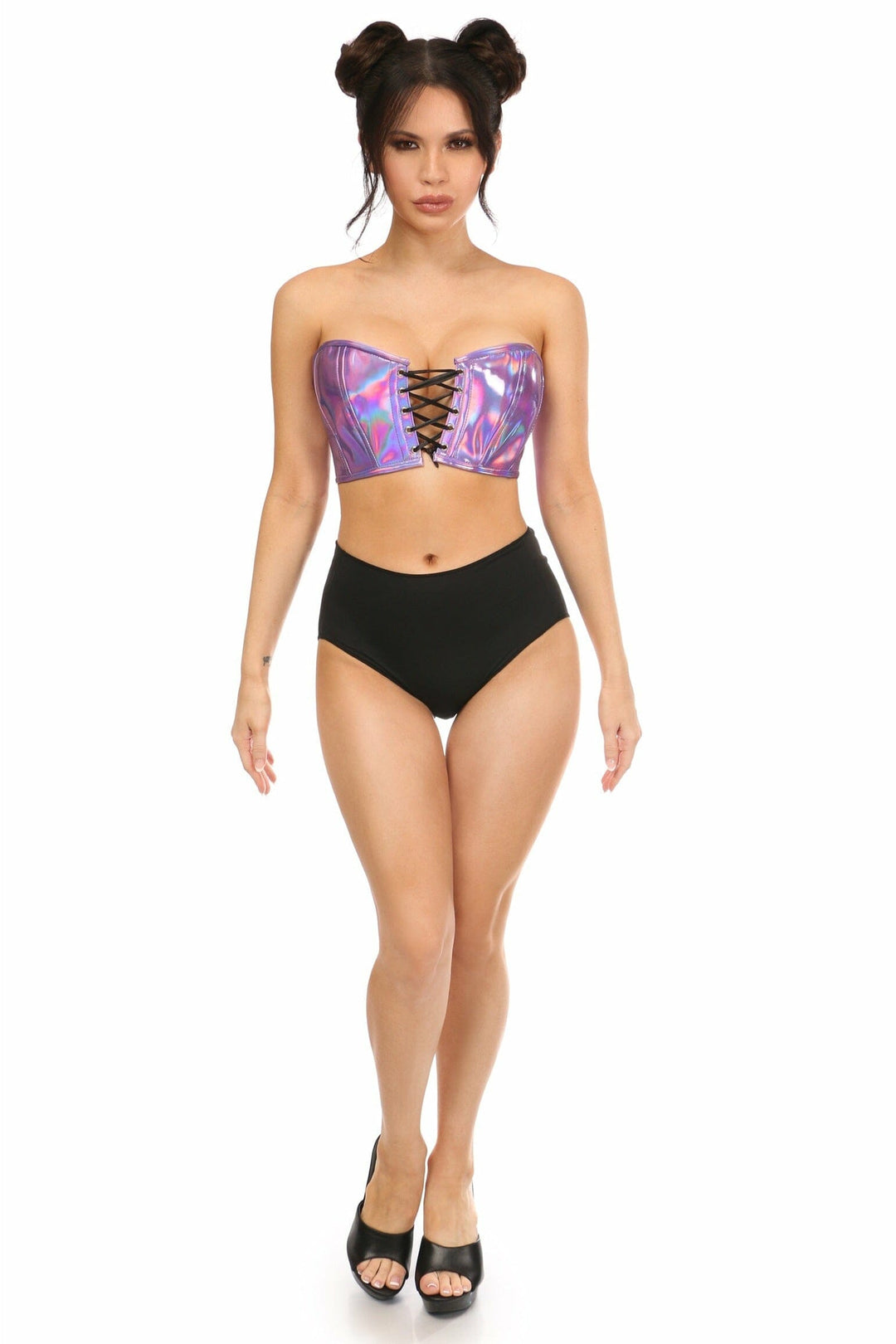 Daisy Corsets Lavish Lavender Holo Lace Up Bustier Top in Hologram 