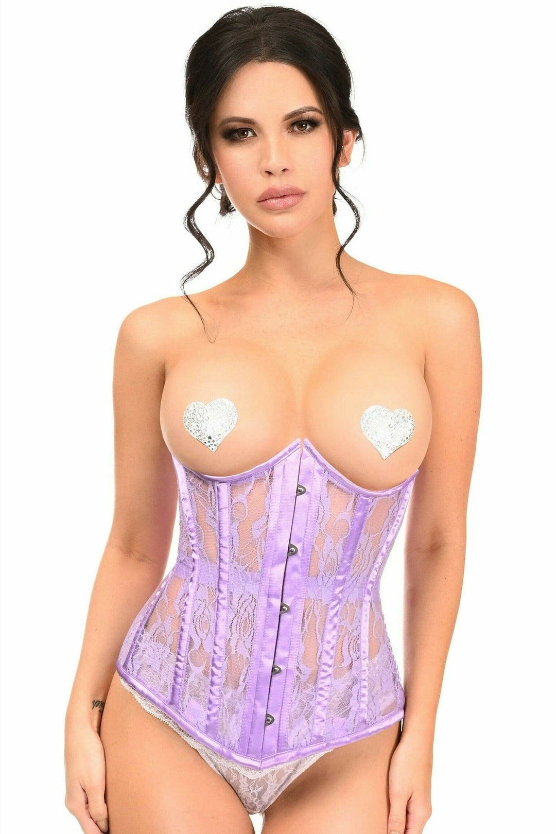 Lavish Lavender Sheer Lace Underwire Open Cup Underbust Corset-Underbust Corsets-Daisy Corsets-Purple-S-SEXYSHOES.COM