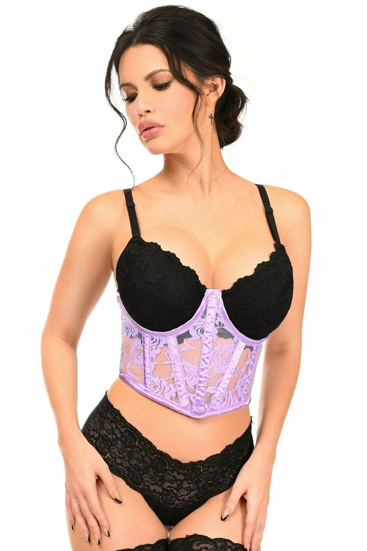Lavish Lavender Sheer Lace Underwire Waist Cincher Corset-Waist Cinchers-Daisy Corsets-Purple-S-SEXYSHOES.COM
