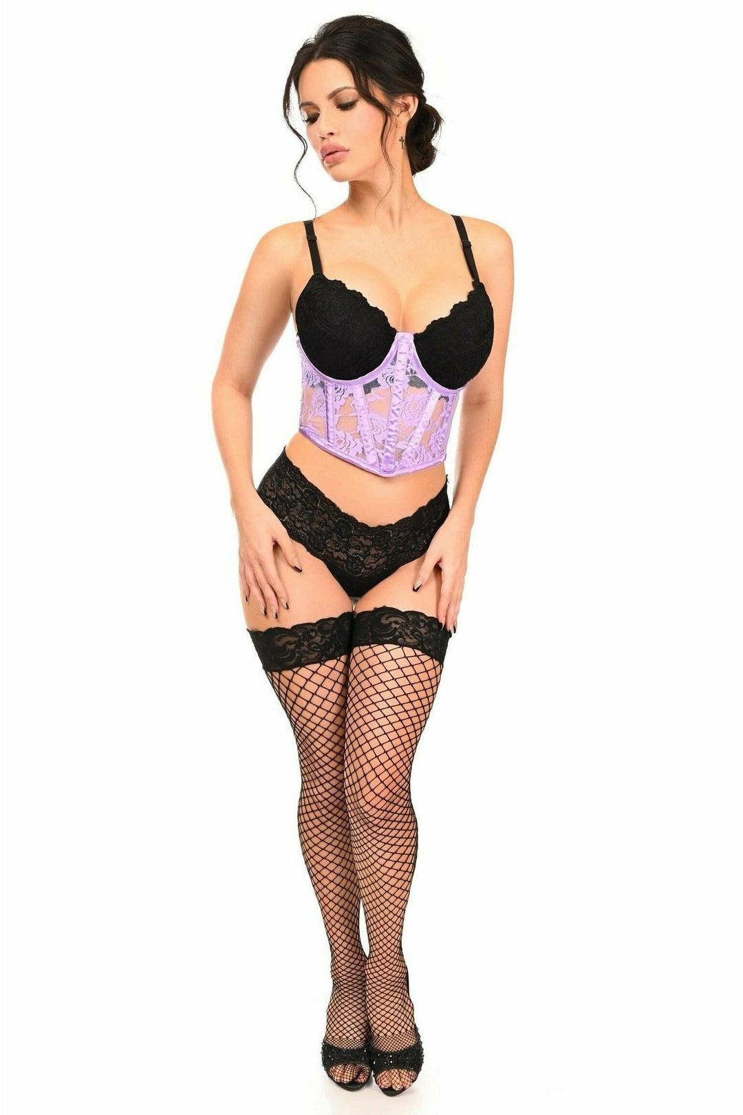 Daisy Corsets Lavish Lavender Sheer Lace Underwire Waist Cincher Corset in Purple 