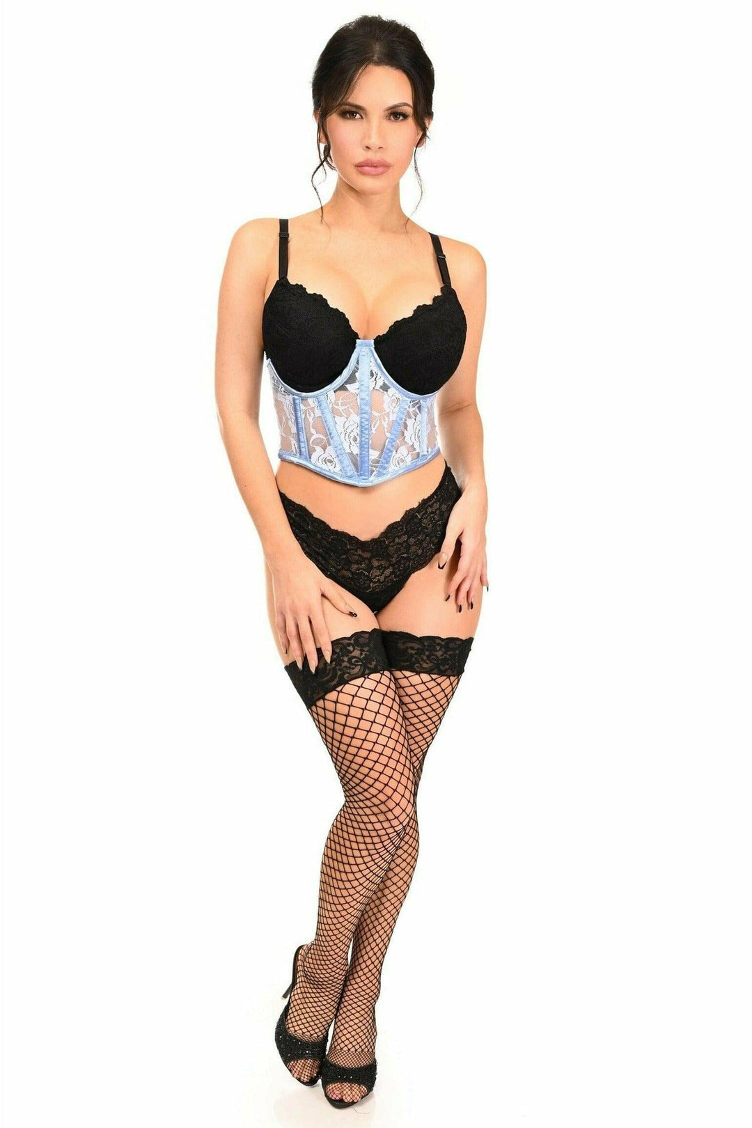 Daisy Corsets Lavish Lt Blue Sheer Lace Underwire Waist Cincher Corset in Blue 