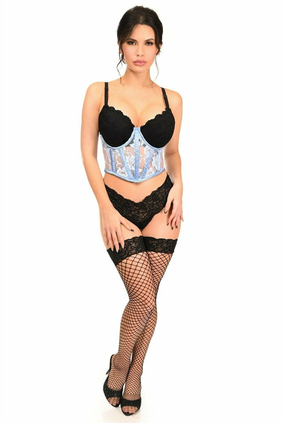 Daisy Corsets Lavish Lt Blue Sheer Lace Underwire Waist Cincher Corset in Blue 