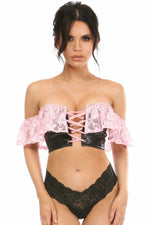 Lavish Lt Pink Lace & Faux Leather Bustier Top