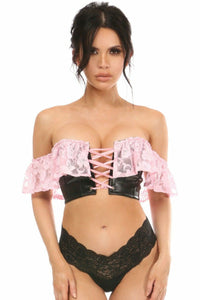 Daisy Corsets Lavish Lt Pink Lace & Faux Leather Bustier Top in Pink  from SexyShoes.com