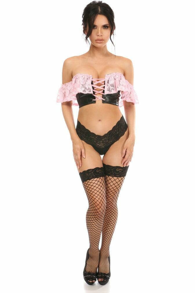 Daisy Corsets Lavish Lt Pink Lace & Faux Leather Bustier Top in Pink 
