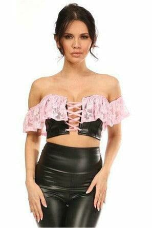 Daisy Corsets Lavish Lt Pink Lace & Faux Leather Bustier Top in Pink 