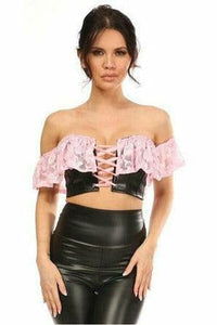 Daisy Corsets Lavish Lt Pink Lace & Faux Leather Bustier Top in Pink 