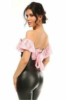 Lavish Lt Pink Lace & Faux Leather Bustier Top-Bustier Tops-Daisy Corsets-SEXYSHOES.COM