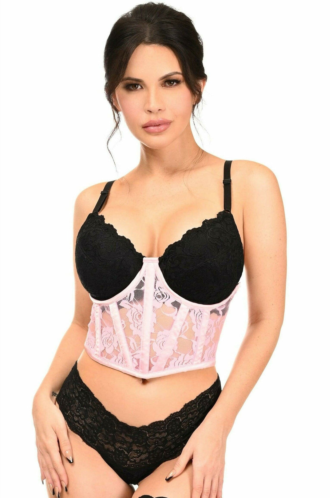 Daisy Corsets Lavish Lt Pink Sheer Lace Underwire Waist Cincher Corset in Pink  from SexyShoes.com
