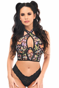 Daisy Corsets Lavish Multi Butterflies Mesh Underwire Cincher w/Built In Halter Top in Black  from SexyShoes.com