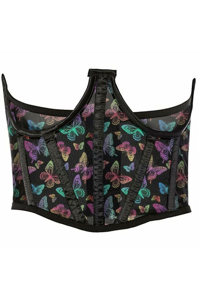 Daisy Corsets Lavish Neon Butterfly Print Mesh Open Cup Waist Cincher in Neon  from SexyShoes.com