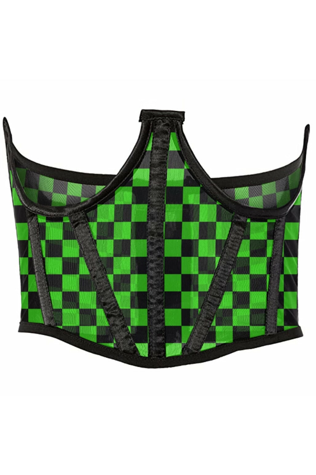 Daisy Corsets Lavish Neon Green/Black Checker Print Mesh Open Cup Waist Cincher in Neon  from SexyShoes.com