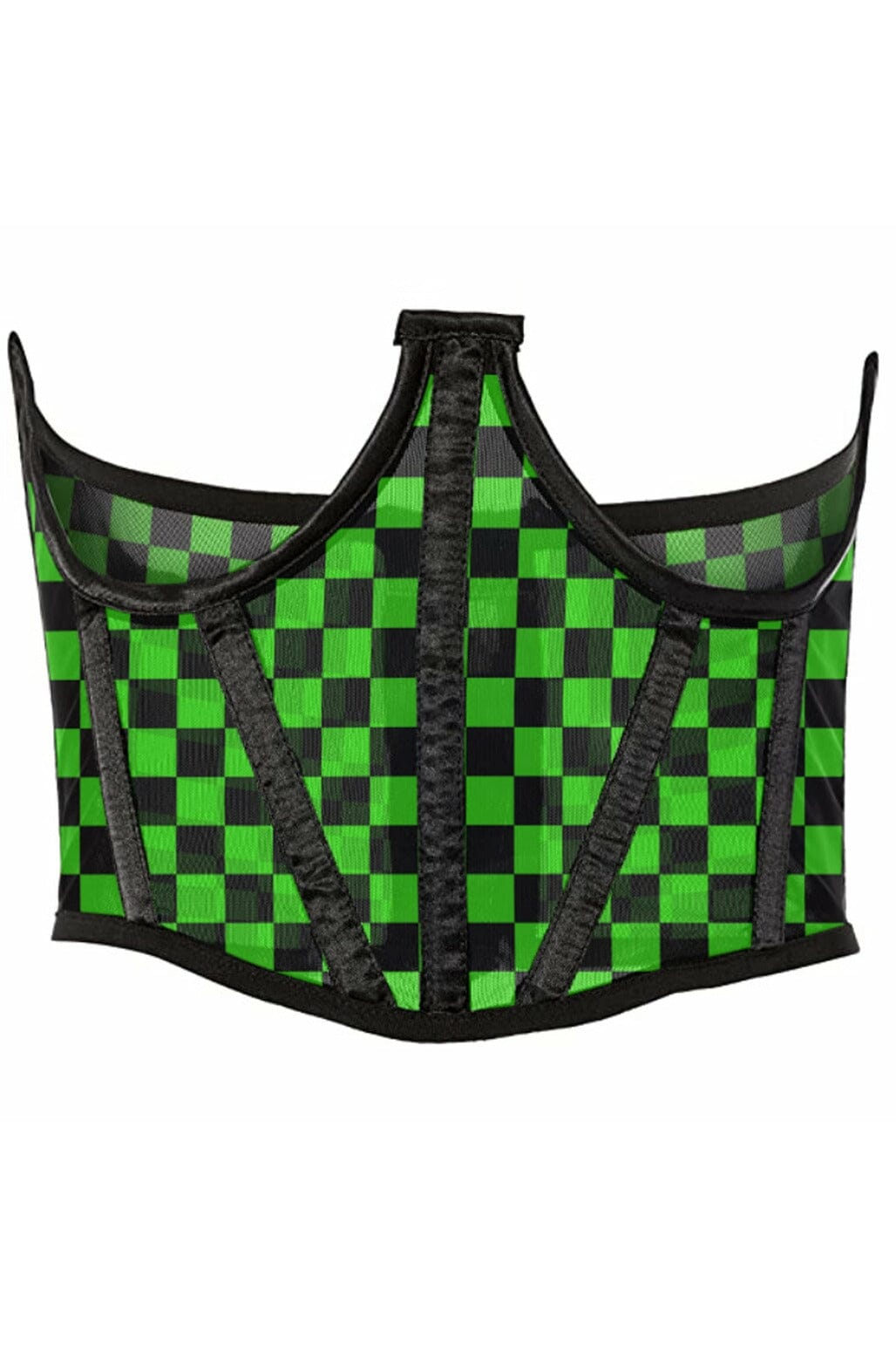 Lavish Neon Green/Black Checker Print Mesh Open Cup Waist Cincher-Waist Cinchers-Daisy Corsets-Neon-S-SEXYSHOES.COM