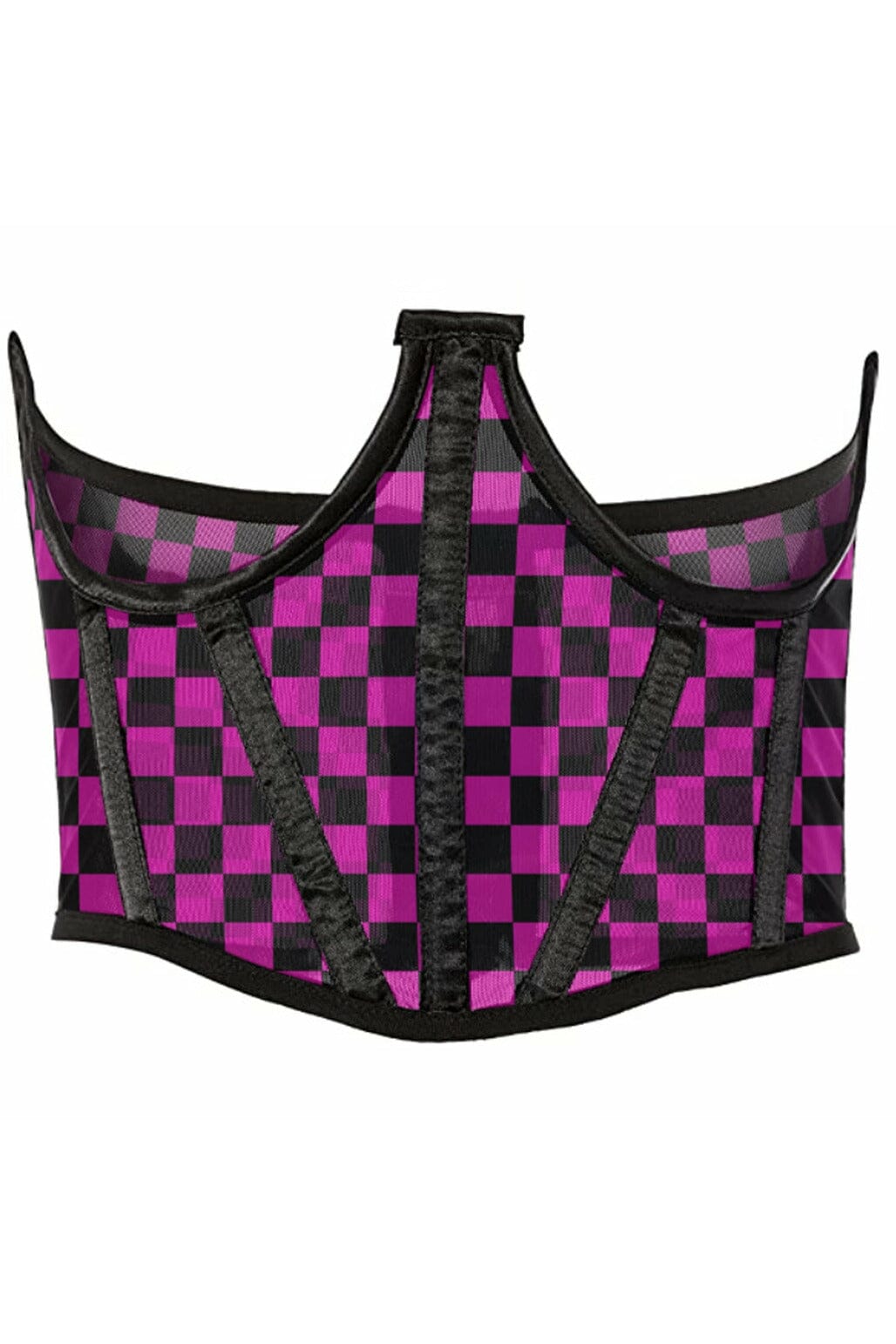 Lavish Neon Pink/Black Checker Print Mesh Open Cup Waist Cincher-Waist Cinchers-Daisy Corsets-Pink-S-SEXYSHOES.COM