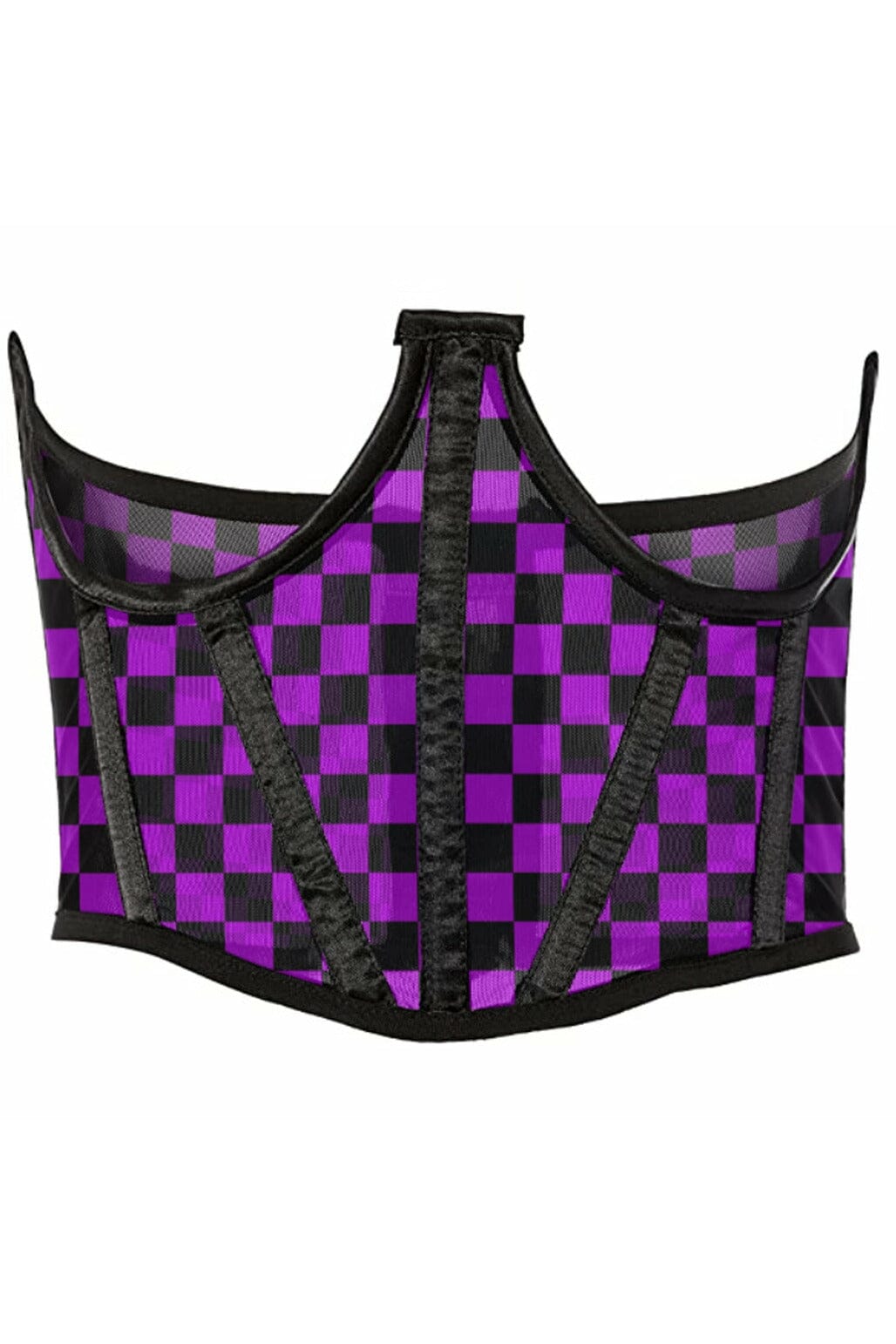 Daisy Corsets Lavish Neon Purple/Black Checker Print Mesh Open Cup Waist Cincher in Purple  from SexyShoes.com