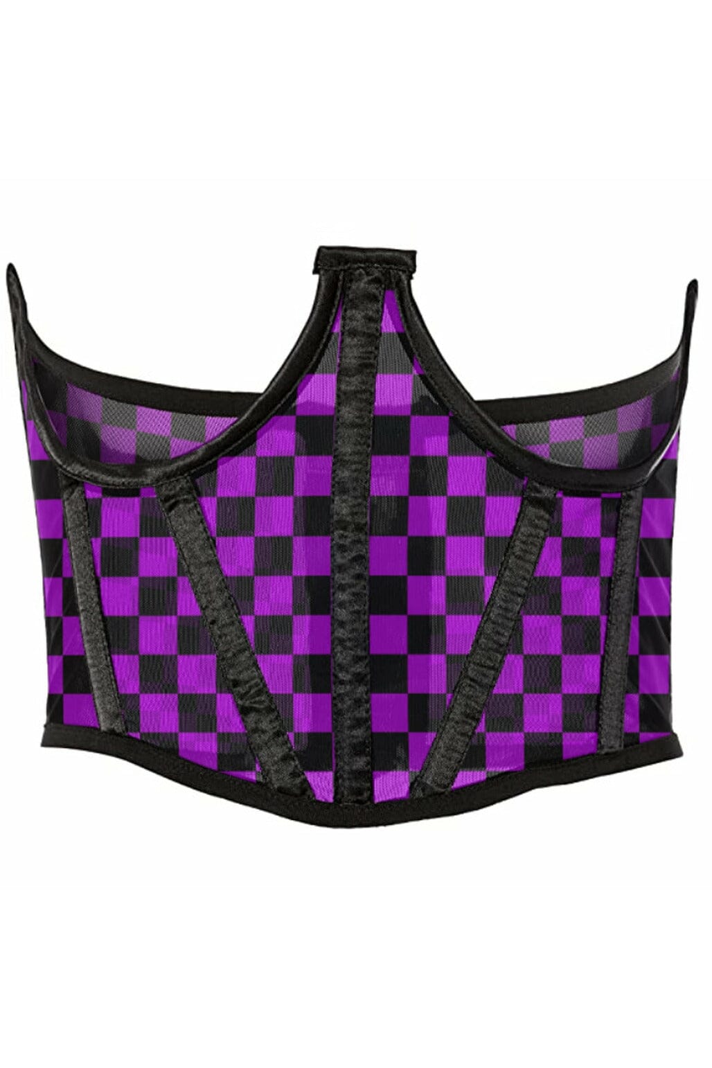 Lavish Neon Purple/Black Checker Print Mesh Open Cup Waist Cincher-Waist Cinchers-Daisy Corsets-Purple-S-SEXYSHOES.COM