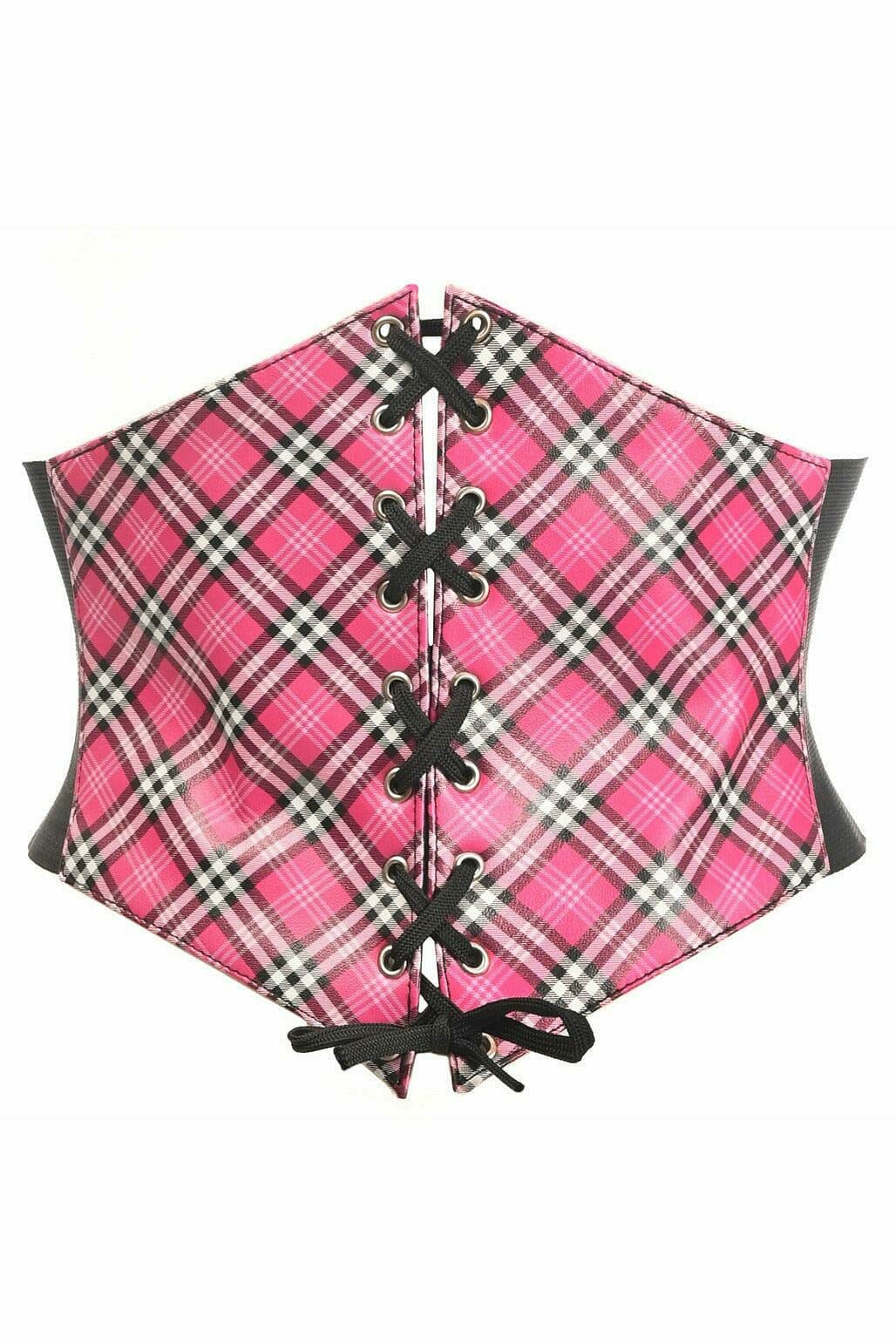 Lavish Pink Plaid Lace-Up Corset Belt Cincher-Corset Belts-Daisy Corsets-Pink-S-SEXYSHOES.COM