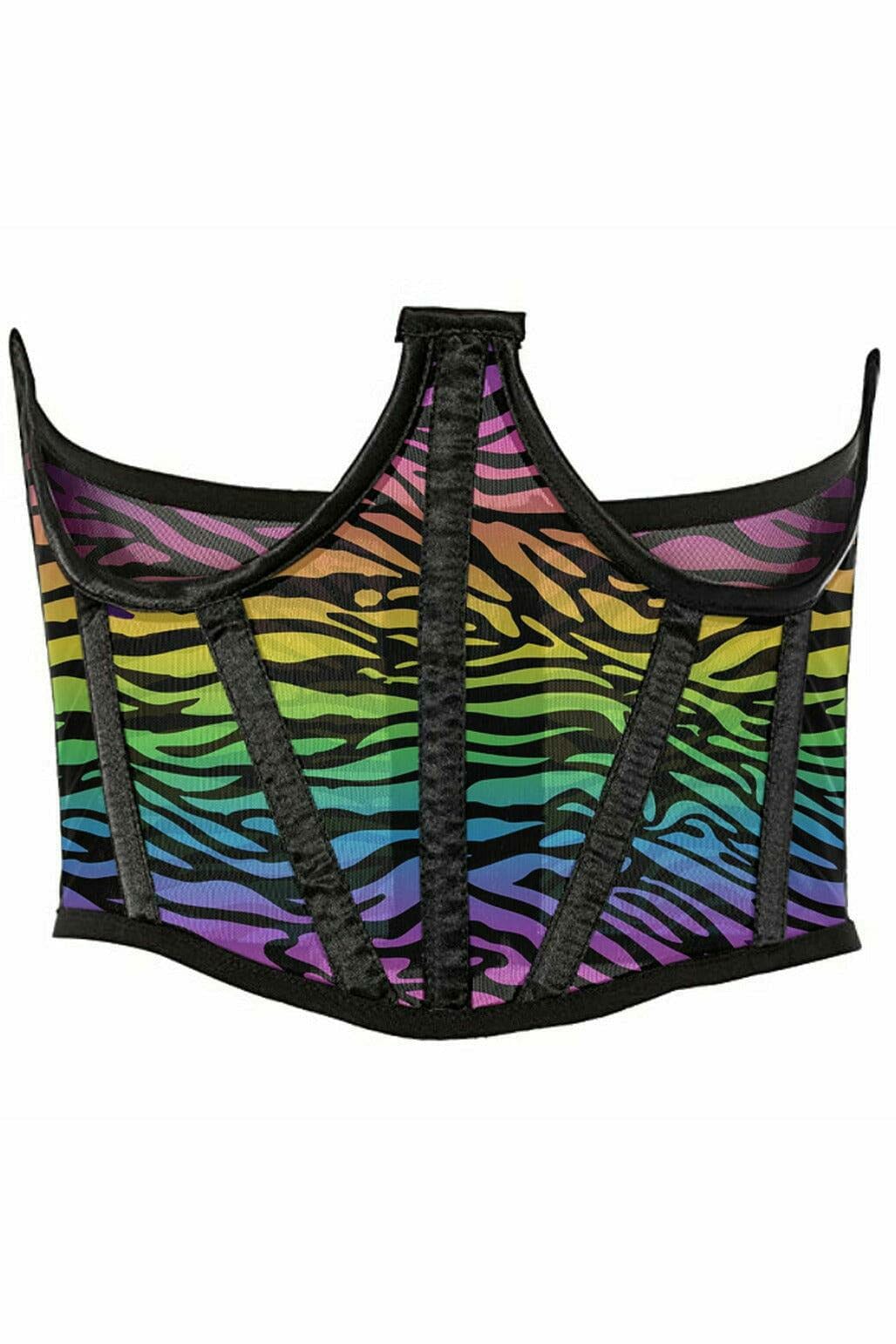 Daisy Corsets Lavish Rainbow Animal Print Mesh Open Cup Waist Cincher in Rainbow  from SexyShoes.com