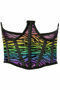 Daisy Corsets Lavish Rainbow Animal Print Mesh Open Cup Waist Cincher in Rainbow  from SexyShoes.com