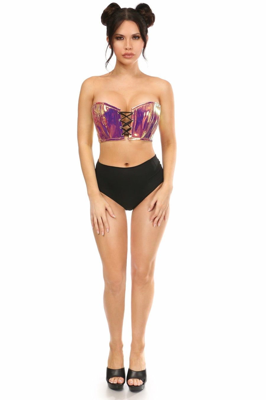 Daisy Corsets Lavish Rainbow Gold Holo Lace Up Bustier Top in Hologram 
