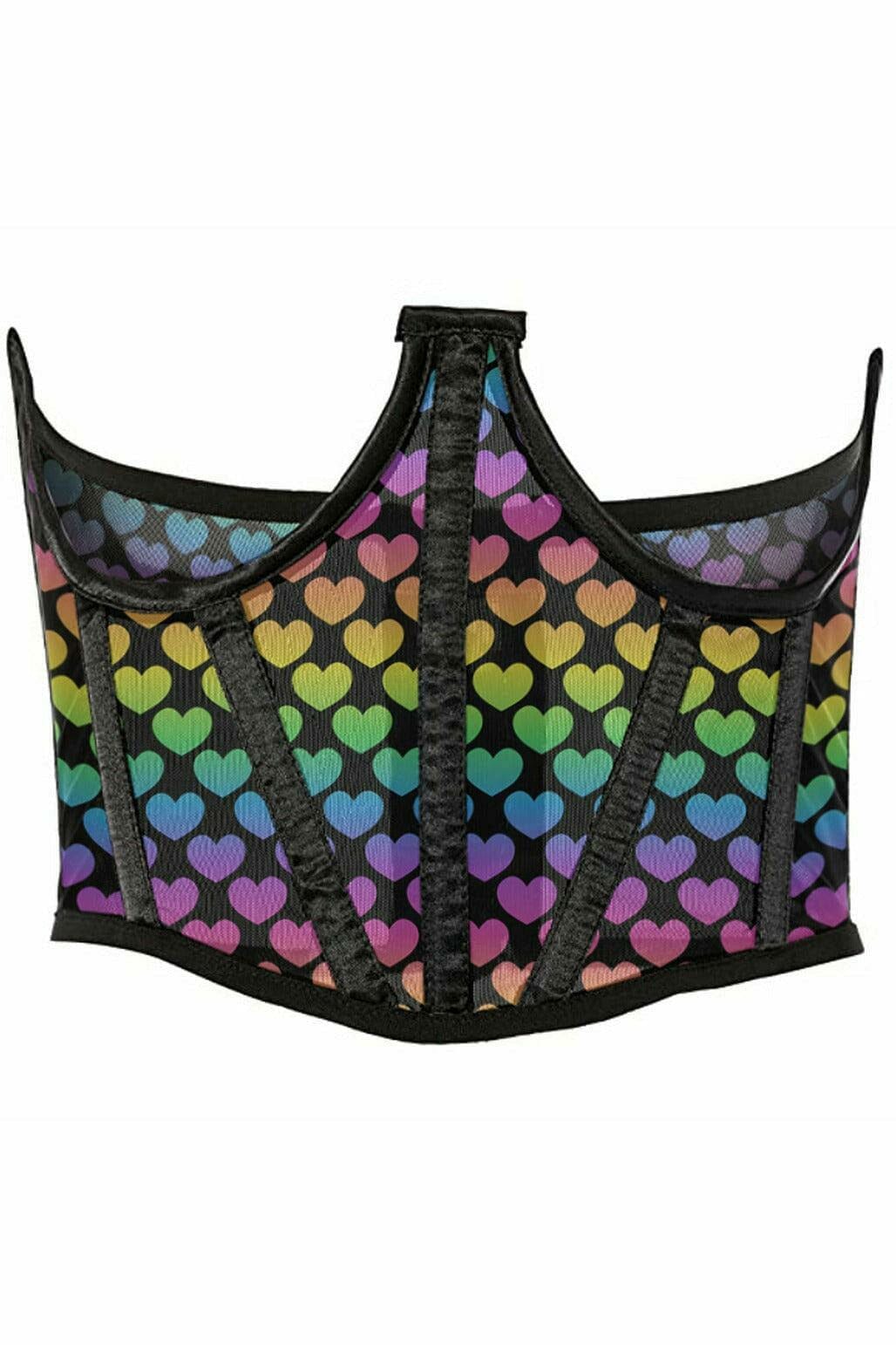 Lavish Rainbow Hearts Mesh Open Cup Waist Cincher-Waist Cinchers-Daisy Corsets-Rainbow-S-SEXYSHOES.COM
