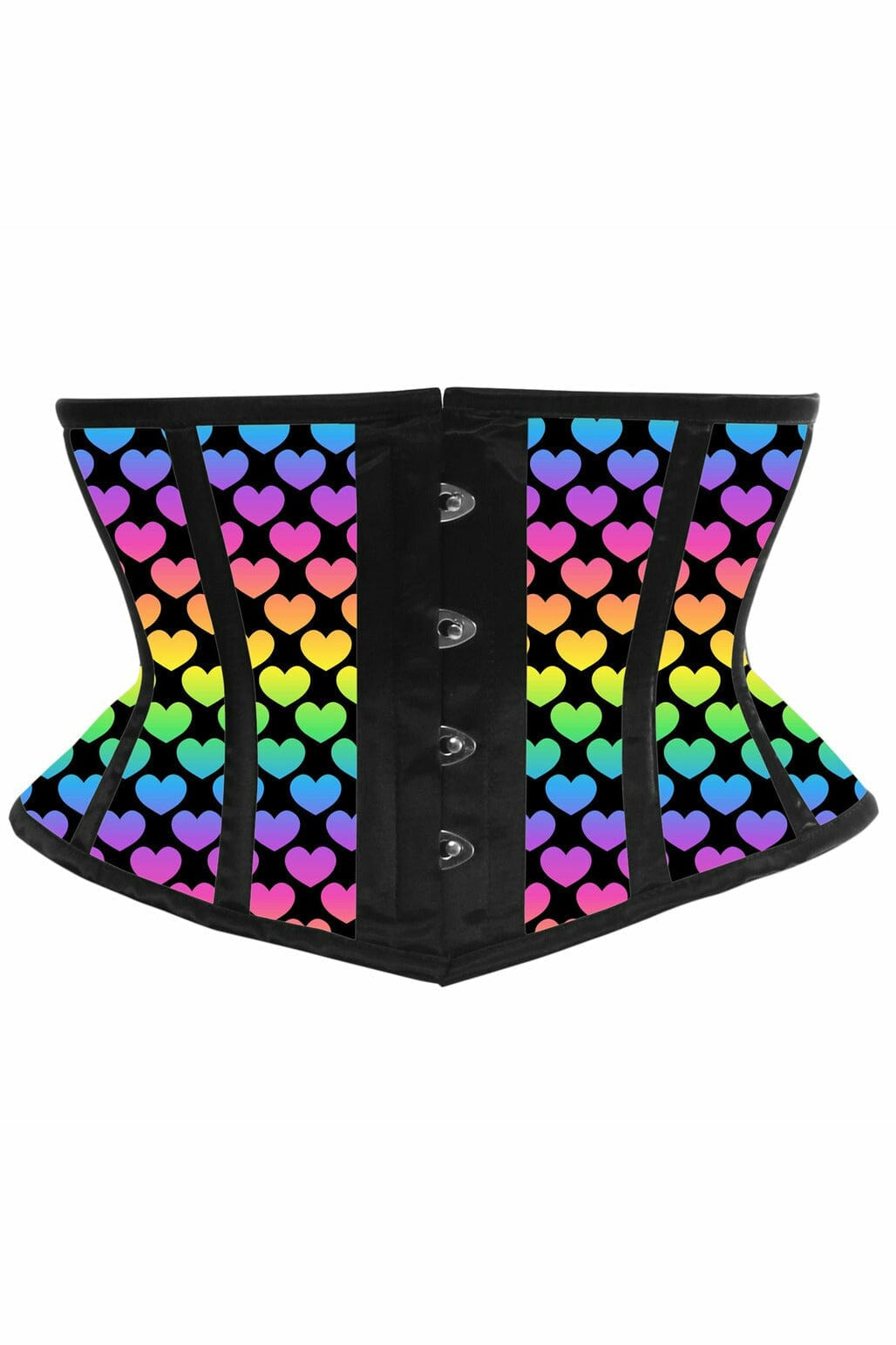 Daisy Corsets Lavish Rainbow Hearts Print Satin Mini Cincher Corset in Rainbow  from SexyShoes.com