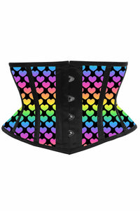Daisy Corsets Lavish Rainbow Hearts Print Satin Mini Cincher Corset in Rainbow  from SexyShoes.com