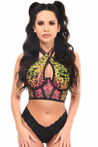 Daisy Corsets Lavish Rainbow Leopard Mesh Underwire Cincher w/Built In Halter Top in Rainbow  from SexyShoes.com