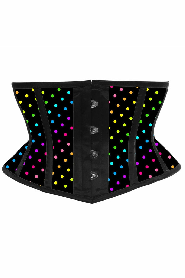 Lavish Rainbow Polka Dot Print Satin Mini Cincher Corset-Waist Cinchers-Daisy Corsets-Rainbow-S-SEXYSHOES.COM