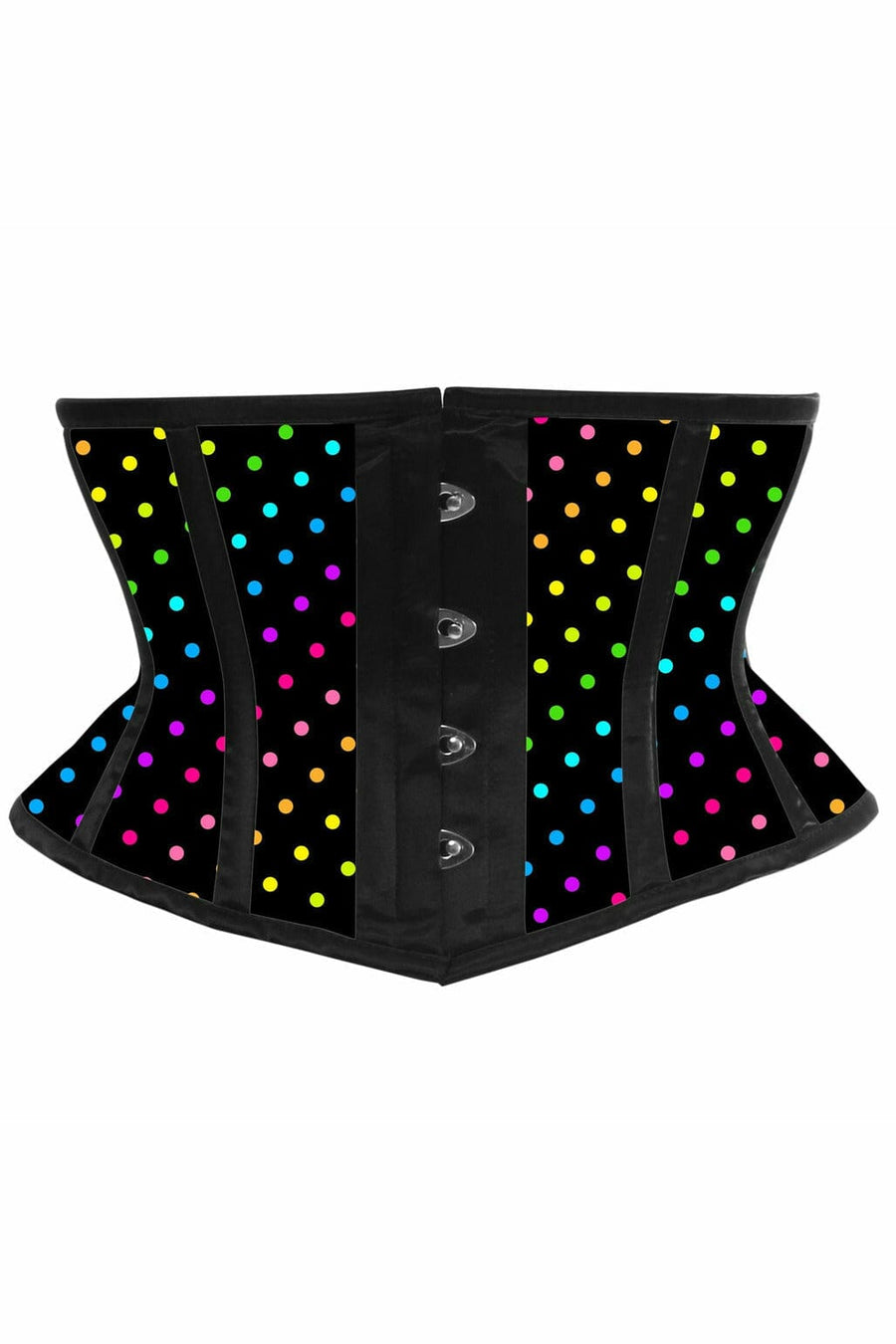 Daisy Corsets Lavish Rainbow Polka Dot Print Satin Mini Cincher Corset in Rainbow  from SexyShoes.com