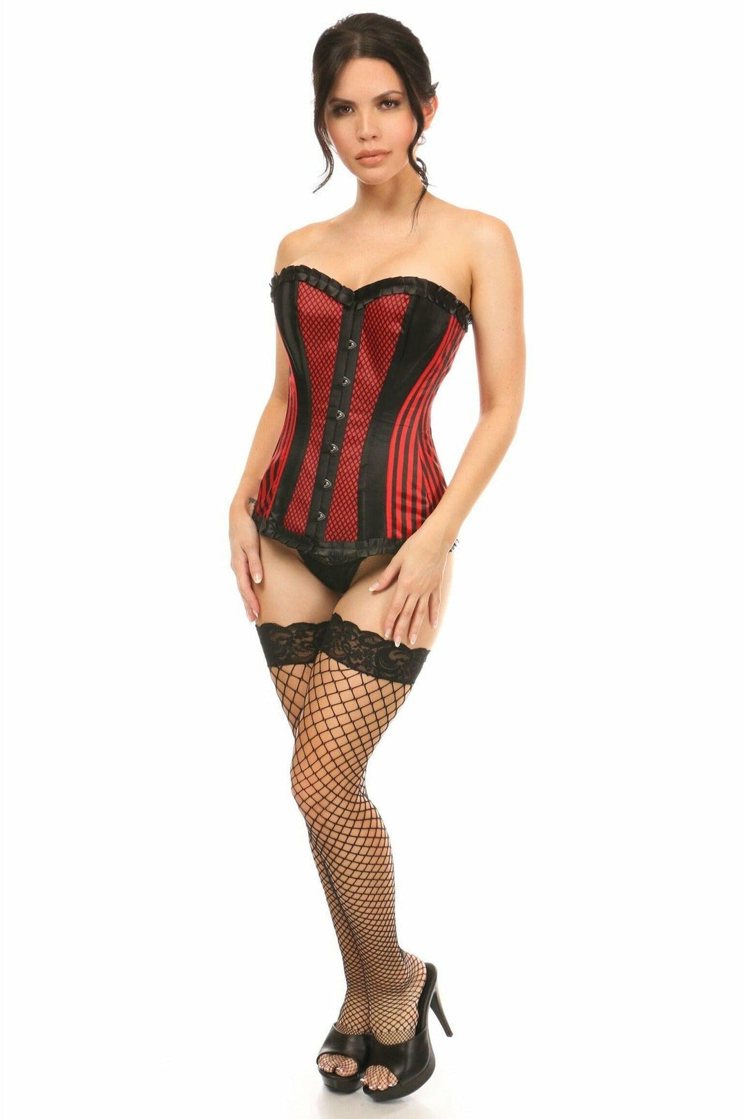 Lavish Red Burlesque Overbust Corset-Overbust Corsets-Daisy Corsets-SEXYSHOES.COM