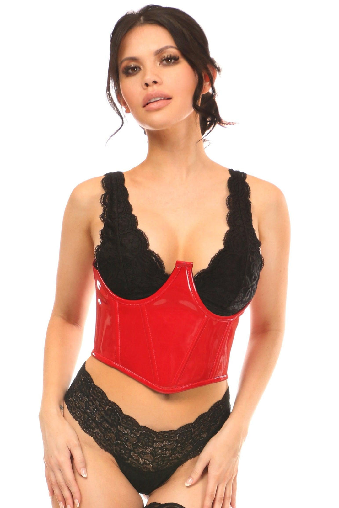 Lavish Red Patent Open Cup Underwire Waist Cincher-Waist Cincher-Daisy Corsets-Red-2X-SEXYSHOES.COM