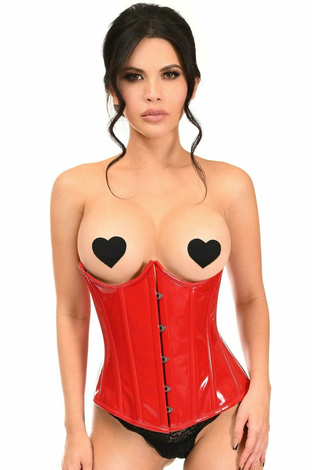 Lavish Red Patent PVC Underwire Underbust Corset-Underbust Corsets-Daisy Corsets-Red-S-SEXYSHOES.COM