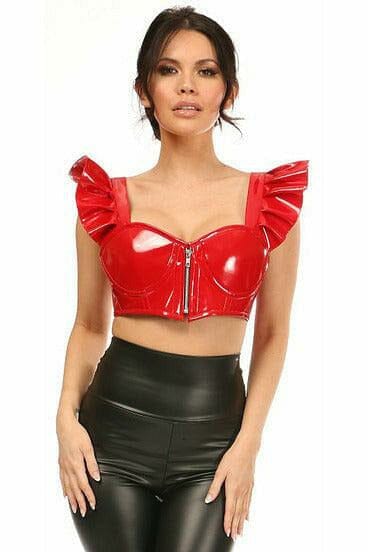 Lavish Red Patent Underwire Bustier Top w/Removable Ruffle Sleeves-Bustier Tops-Daisy Corsets-Red-S-SEXYSHOES.COM