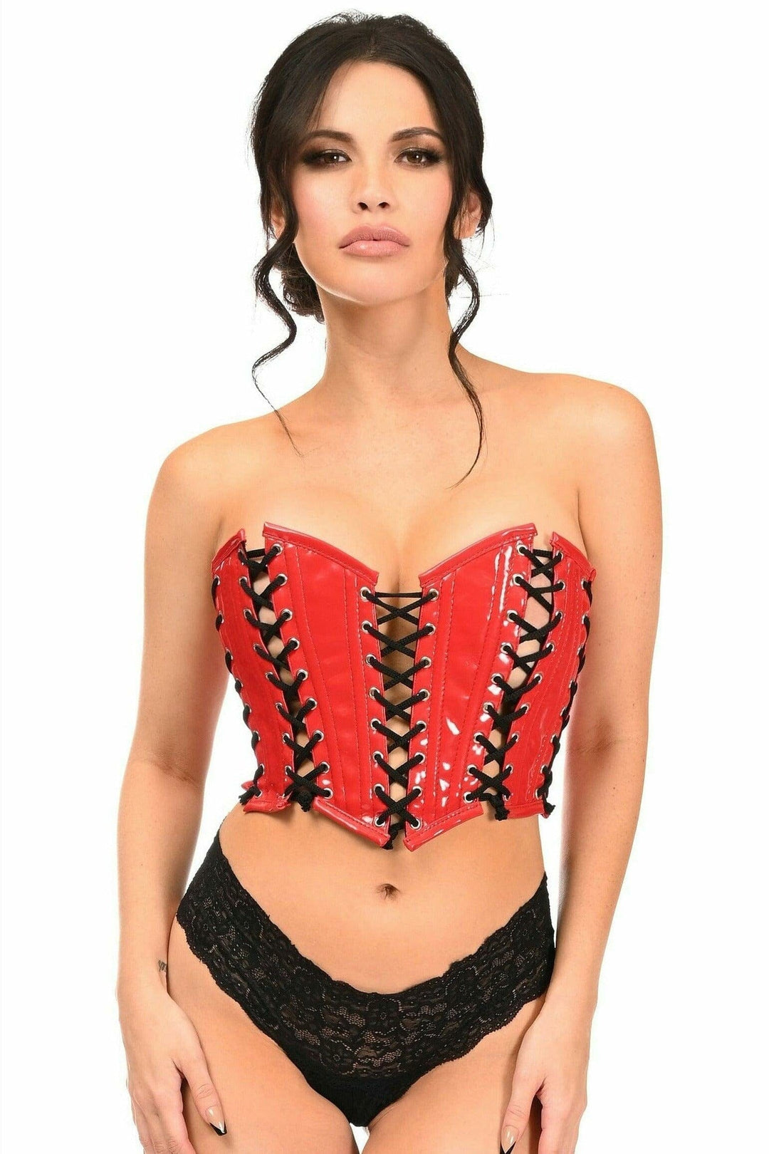 Lavish Red Patent w/Black Lacing Lace-Up Bustier-Bustier Corsets-Daisy Corsets-Red-S-SEXYSHOES.COM