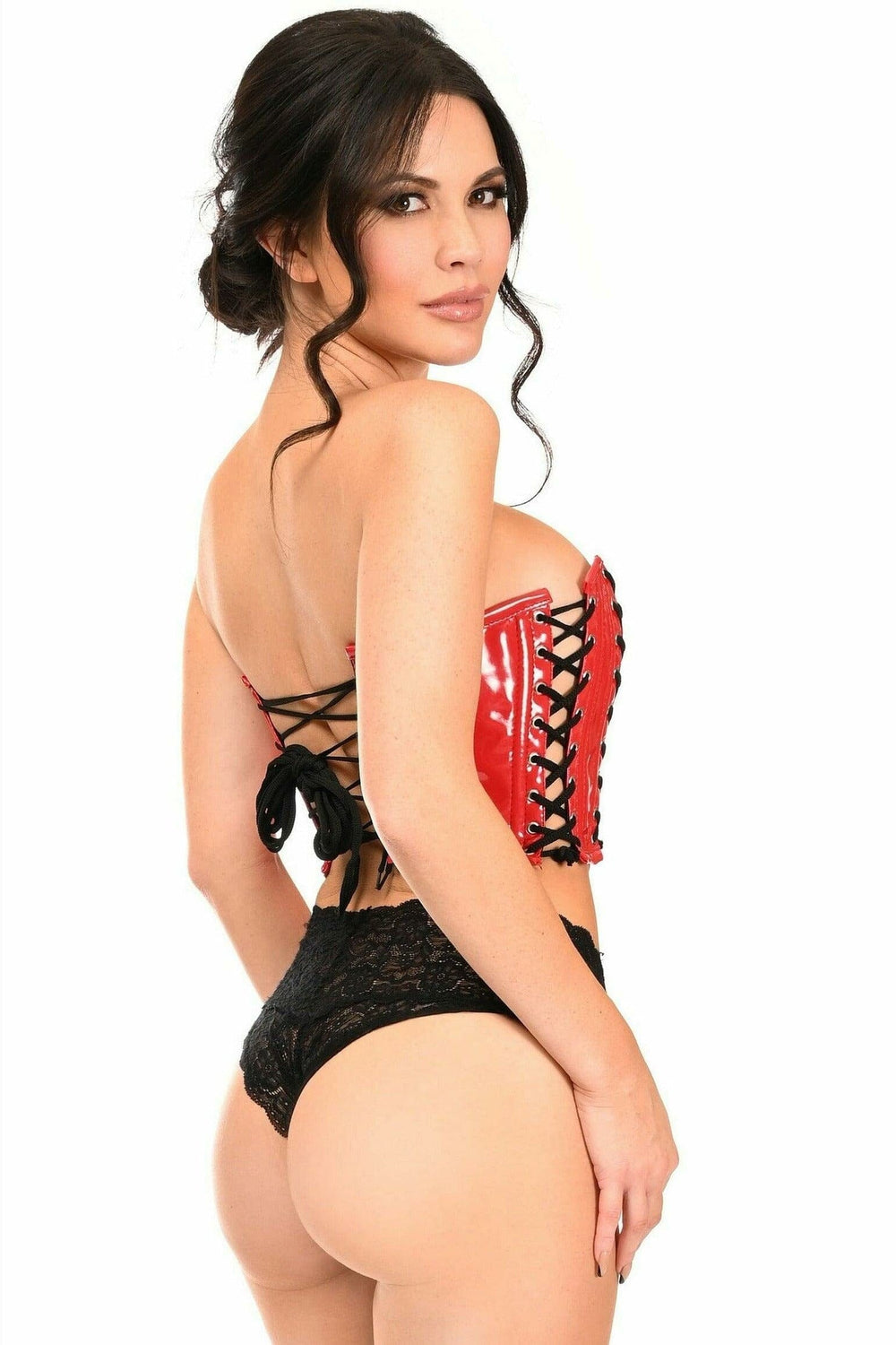 Lavish Red Patent w/Black Lacing Lace-Up Bustier-Bustier Corsets-Daisy Corsets-SEXYSHOES.COM